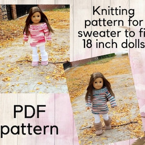 Doll Sweater Pattern, Pattern For 18 Inch, 18 Inch Doll Sweater, Doll Sweater PDF, Knit for Dolls, Doll Pattern, Knitting 18 inch