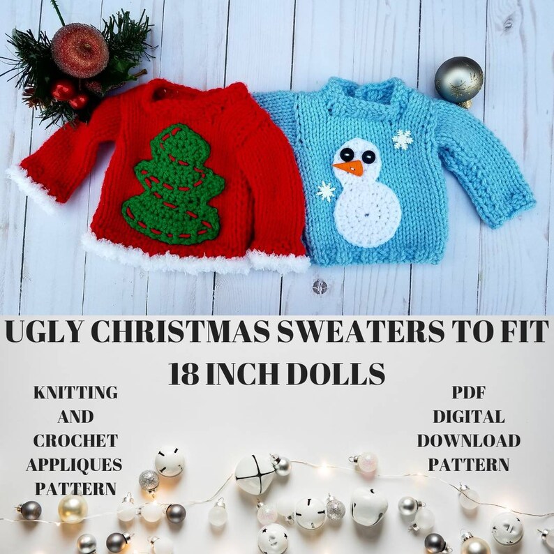 Knitting Pattern for Ugly Christmas Sweater With Crochet Appliques to