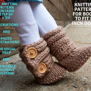 May include: Knitting pattern for brown boots to fit 18 inch dolls. The pattern includes step-by-step instructions, photo illustrations, and a printable version.