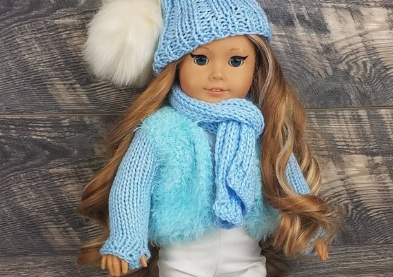 Plaid Scarf Gray Wool Flannel Doll Coat 18 Inch Doll Clothes /& Cap