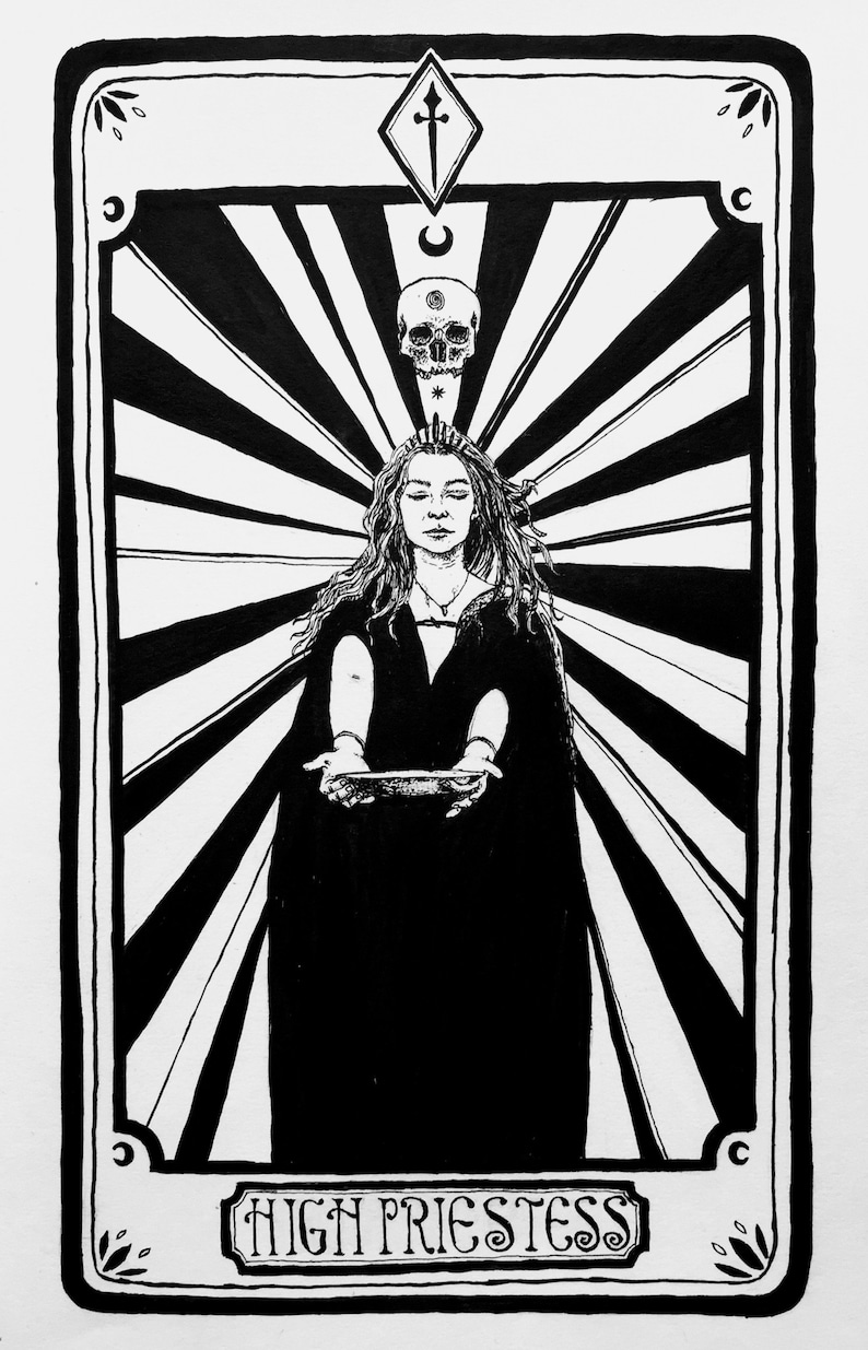 HIGH PRIESTESS TAROT Card Pen and Ink Drawing Digital Art Etsy