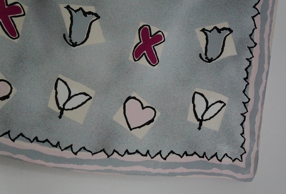 Small square light gray polyester scarf, purple c… - image 5