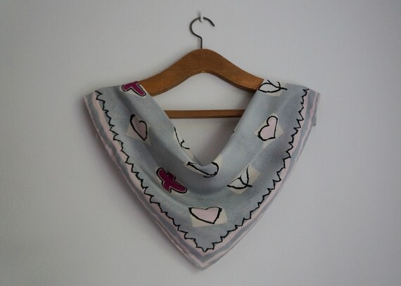 Small square light gray polyester scarf, purple c… - image 9