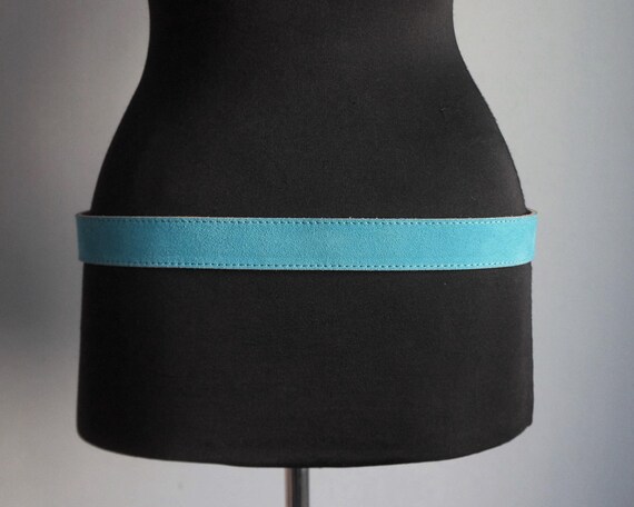 Turquoise  thick suede belt, rectangular silver b… - image 5