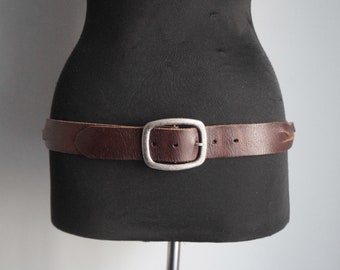 Cinturón de cuero marrón trenzado, hebilla plateada envejecida, cinturón estilo western country, talla grande, accesorios vintage