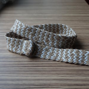 Cinturón trenzado, cordel de yute y algodón blanco, estampado de espiga, anillas en D plateadas, talla mediana, accesorios vintage