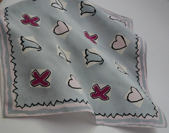 Small square light gray polyester scarf, purple c… - image 8