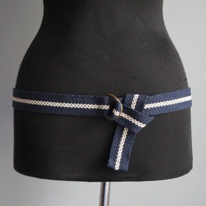 Nautical Woven Webbing Preppy Belt, Navy Blue With White 