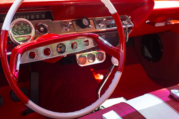 1961 Chevy Impala Interior Red And White Classic Car Photography