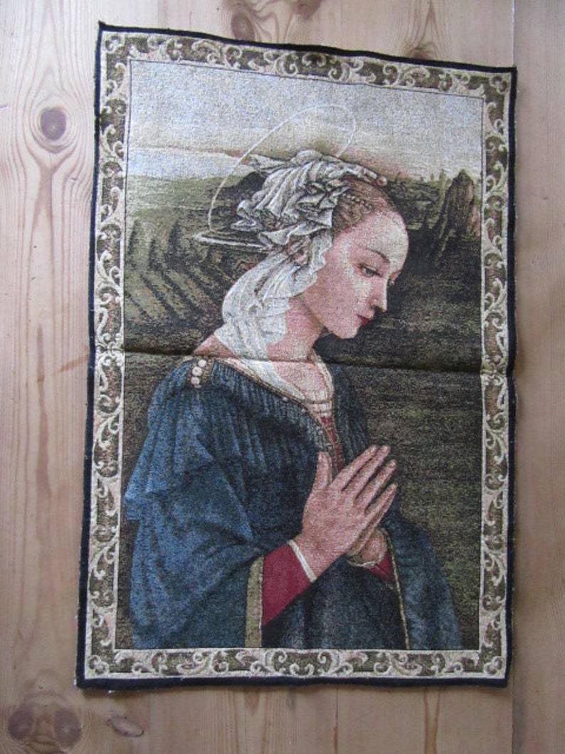 Tapestry Wall Hanging Our Lady Mary Madonna Religious Catholic Vintage