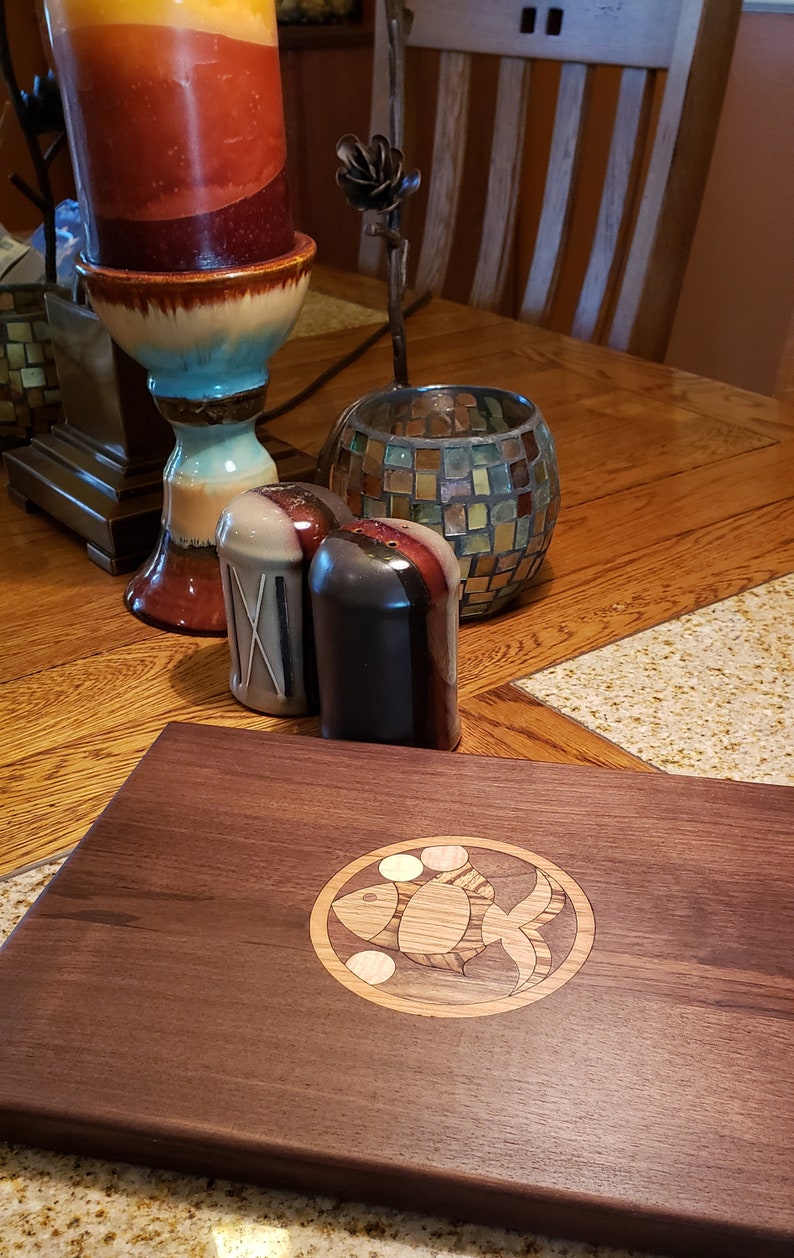 Fish wood inlay cutting board 9x12x3/4Display Front Cut Etsy