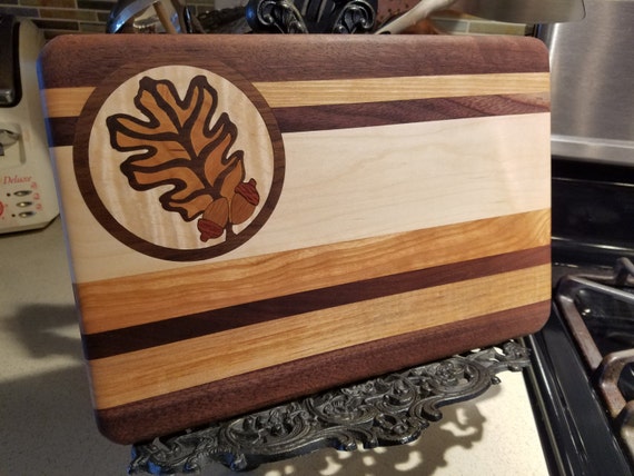 Oak Leaf Wood Inlay Cutting Board Small 8 5 X 12 X Etsy