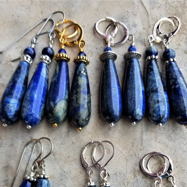 Beautiful Lapis Lazuli Teardrop Earrings, Deep Blue Earrings, Lapis Lazuli Earrings, Sterling Silver LeverBack, Brilliant Blue Drop Earrings