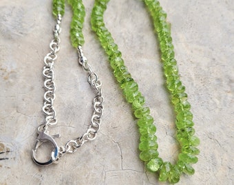 Peridot Necklace, Hand-Knotted AAA Peridot necklace, Gorgeous Green Peridot Rondelle Necklace, Hand forged Sterling Chain, Big Lobster Clasp