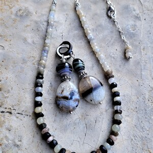 White Burmese Sapphires, Black Tourmalines & Sterling Necklace Refined Style Sapphires and Tourmalines Arty Earthy Neutral Necklace image 6