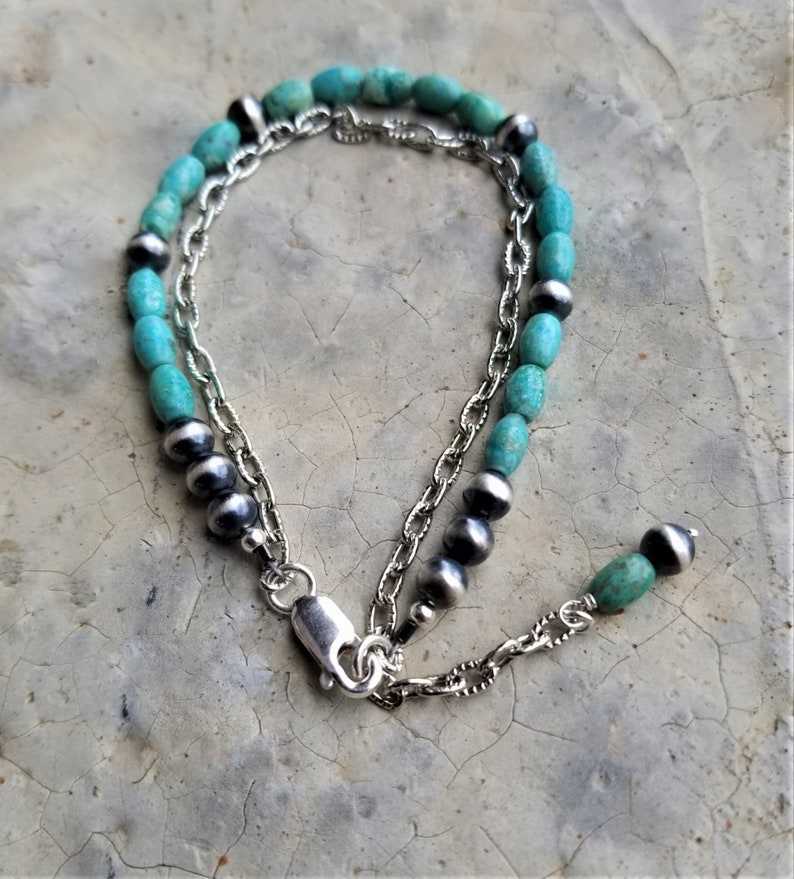 Genuine American Turquoise Bracelets Navajo Sterling Pearls 3 Versions: Turquoise Barrels Sterling Clasps Turquoise Rondelles Gorgeous