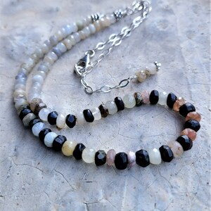 White Burmese Sapphires, Black Tourmalines & Sterling Necklace Refined Style Sapphires and Tourmalines Arty Earthy Neutral Necklace image 5