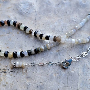 White Burmese Sapphires, Black Tourmalines & Sterling Necklace Refined Style Sapphires and Tourmalines Arty Earthy Neutral Necklace image 8