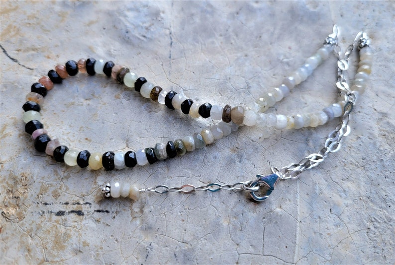 White Burmese Sapphires, Black Tourmalines & Sterling Necklace Refined Style Sapphires and Tourmalines Arty Earthy Neutral Necklace image 8