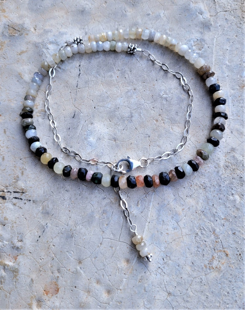 White Burmese Sapphires, Black Tourmalines & Sterling Necklace Refined Style Sapphires and Tourmalines Arty Earthy Neutral Necklace image 3