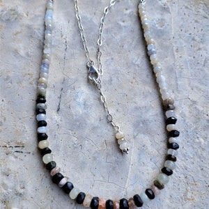 White Burmese Sapphires, Black Tourmalines & Sterling Necklace Refined Style Sapphires and Tourmalines Arty Earthy Neutral Necklace image 2