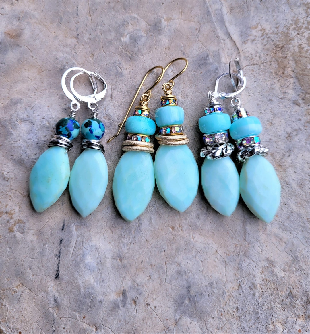 •GIBBOUS MOON STACK• peruvian opal + gold earrings