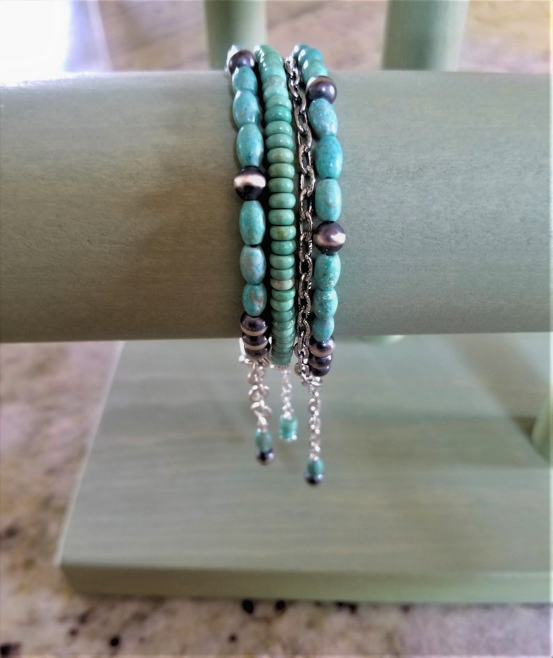 Genuine American Turquoise Bracelets Navajo Sterling Pearls 3 Versions: Turquoise Barrels Sterling Clasps Turquoise Rondelles Gorgeous