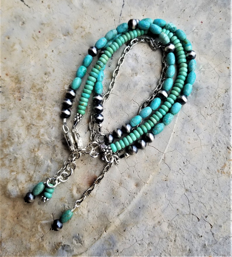 Genuine American Turquoise Bracelets Navajo Sterling Pearls 3 Versions: Turquoise Barrels Sterling Clasps Turquoise Rondelles Gorgeous