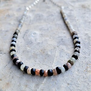 White Burmese Sapphires, Black Tourmalines & Sterling Necklace Refined Style Sapphires and Tourmalines Arty Earthy Neutral Necklace image 1