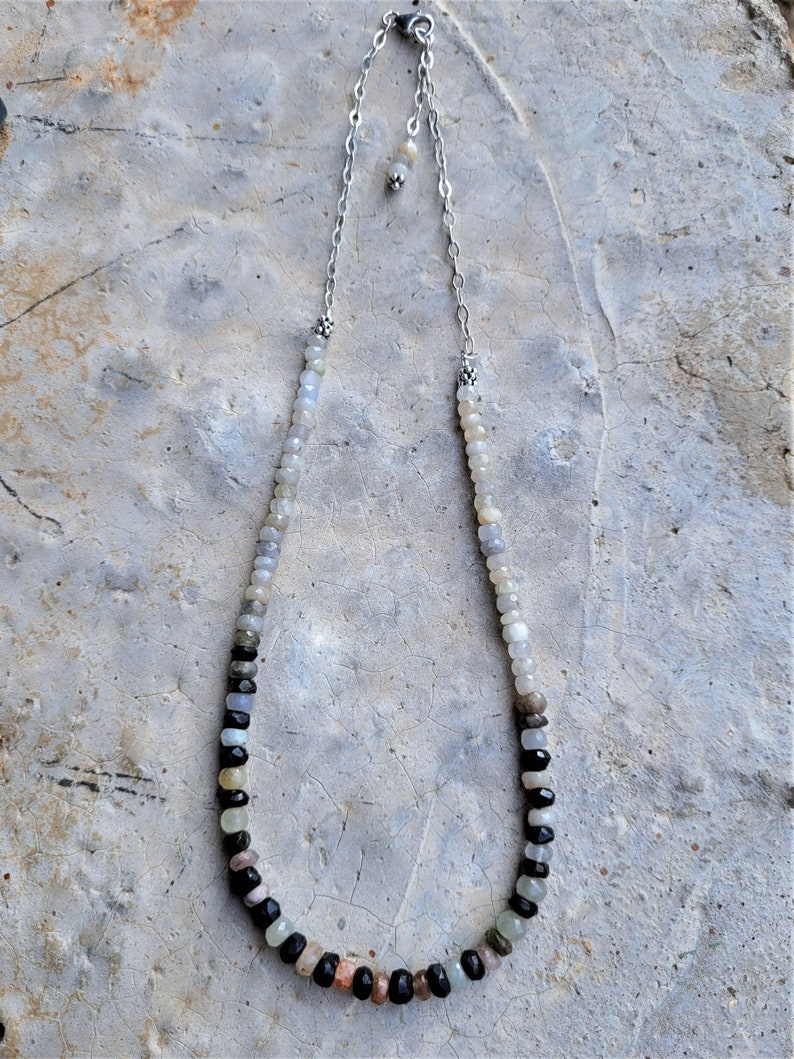 White Burmese Sapphires, Black Tourmalines & Sterling Necklace Refined Style Sapphires and Tourmalines Arty Earthy Neutral Necklace image 9