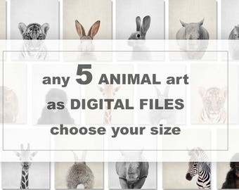 Kies 5 dierenprints, kunst aan de muur kinderkamer (digitale download)