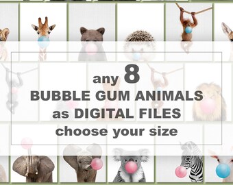 Print met kauwgomdieren, kies een willekeurige 8, kinderkamerkunst (digitale download)