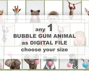 Dierenprint kauwgom, aangepaste kleur, decoratie kinderkamer (digitale download)