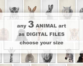 Safaridierenprints, babykamerdecoratie, 3 prints (digitale download)
