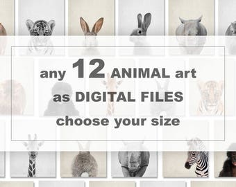 Babydierenprints, aangepaste set van 12, decoratie kinderkamer (digitale download)