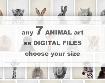 Aangepaste 7 dierenprints, kinderkamerdecoratie, kies je eigen dierenprint (digitale download)