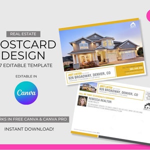 Grundbesitz Postkarten-Design-Vorlage | 5 "x 7" Vorder- und Rückseite | Vollständig bearbeitbar in Canva | Perfekt für Just Listed Homes zum Verkauf | Einfach zu bedienen