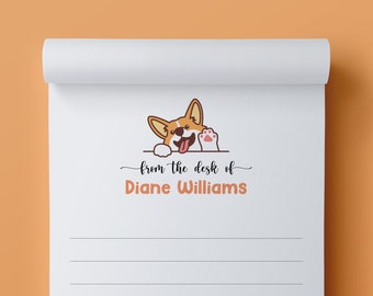 Handmade Personalized Notepad with Corgi Waving | 5.5" W x 8.5" H | Gift for Corgi Lovers | Custom Writing Pad | Dog Lover Memo Notes
