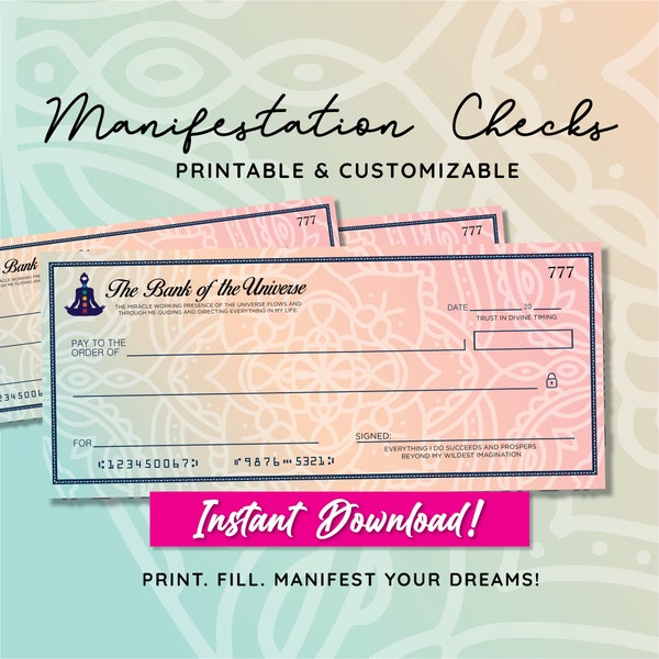 Manifestation Check, Law of Attraction, Karma and Abundance Check, Manifesting Printable, Vision Board Checks