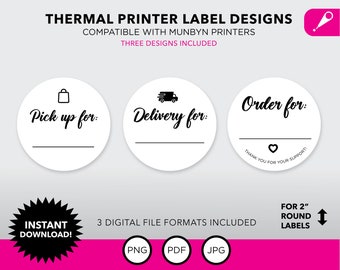 Direct Thermal Label Design for your Pickup & Delivery Orders | For 2&quot; Round Labels | Compatible with Munbyn printers
