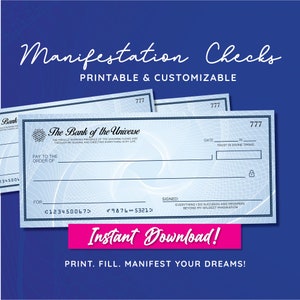 Manifestation Check, Law of Attraction, Abundance Check, Manifesting Printable, Vision Board Checks