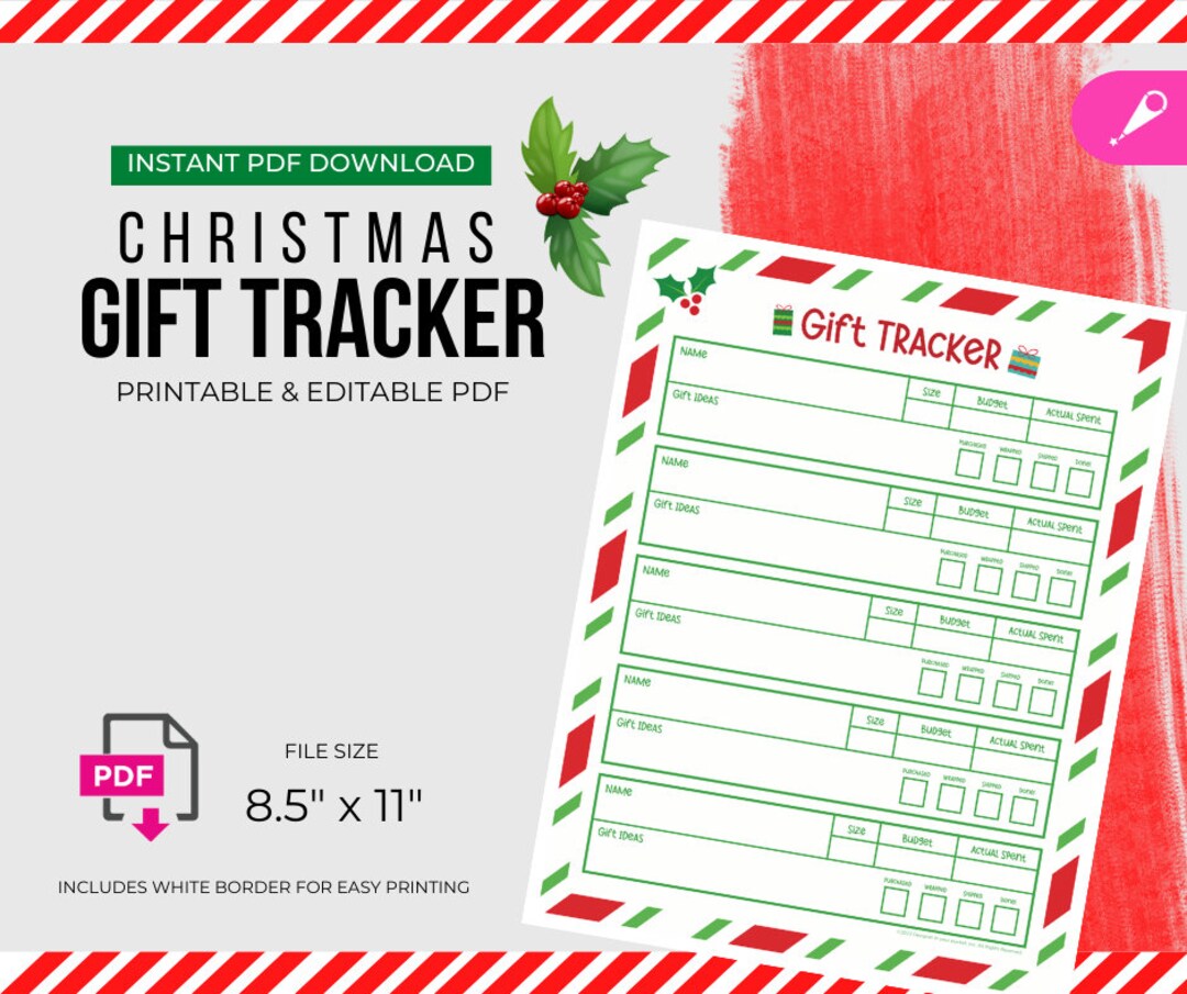 Christmas Gift Tracker Fillable and Printable Template 8.5 X 11 Instant ...