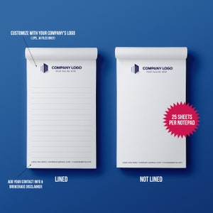 30, 50, or 100 8.5"x5.5" (25 sheets) Personalized Corporate Company Notepads | Low Minimum | Bulk Quantities | Perfect for Giveaways