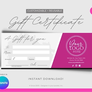 Modello di buono regalo Canva / Personalizzabile e riutilizzabile / Modificabile in Canva