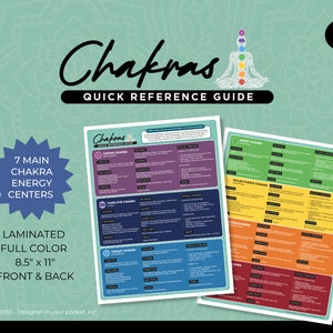 Chakras Quick Reference Guide | Handmade in the USA | Laminated 8.5x11 Front & Back Full Color | Spirituality