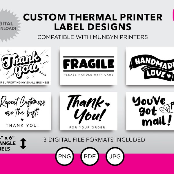 Direct Thermal Printer Label Design Bundle | Instant Download | 6 Designs Included | PDF, JPG, and PNG formats included