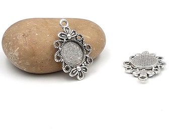 5pcs grand Argent Antique Creux Pendentif Pour 30 mm Round Cameo Cabochon Setting
