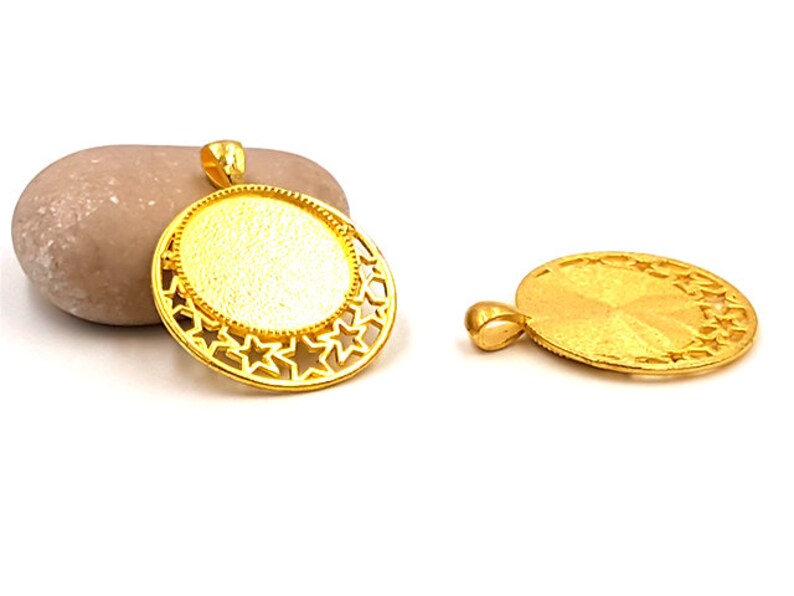 10 pendants Star Gold gilt Tray 25mm cabochon