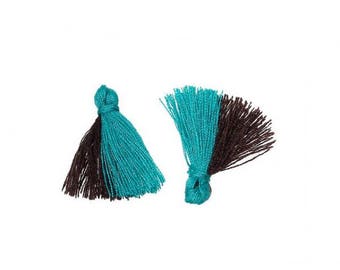 20 mini tassels two-tone Turquoise and Brown 25mm