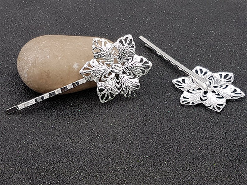 10 Silver Star watermark 6.5x3.5cm barrettes